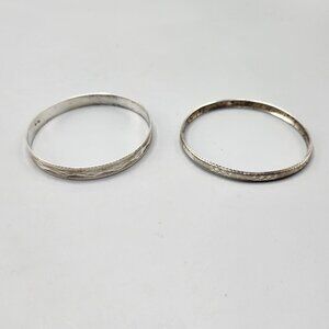 Sterling Silver Bangles Etched Geometric Pattern 925